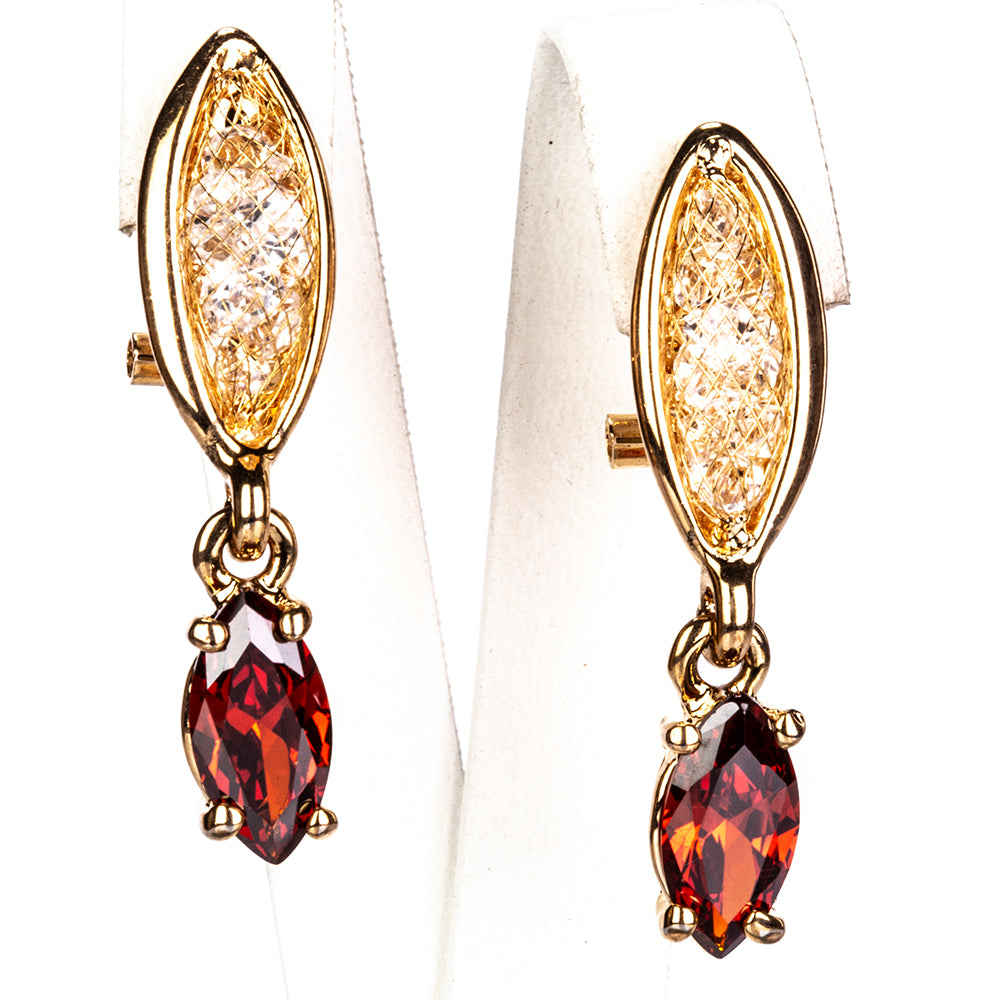 Conjunto de Aleación Bañado en Oro con Cristal Emporia® Rojo ( Collar +Pendientes )