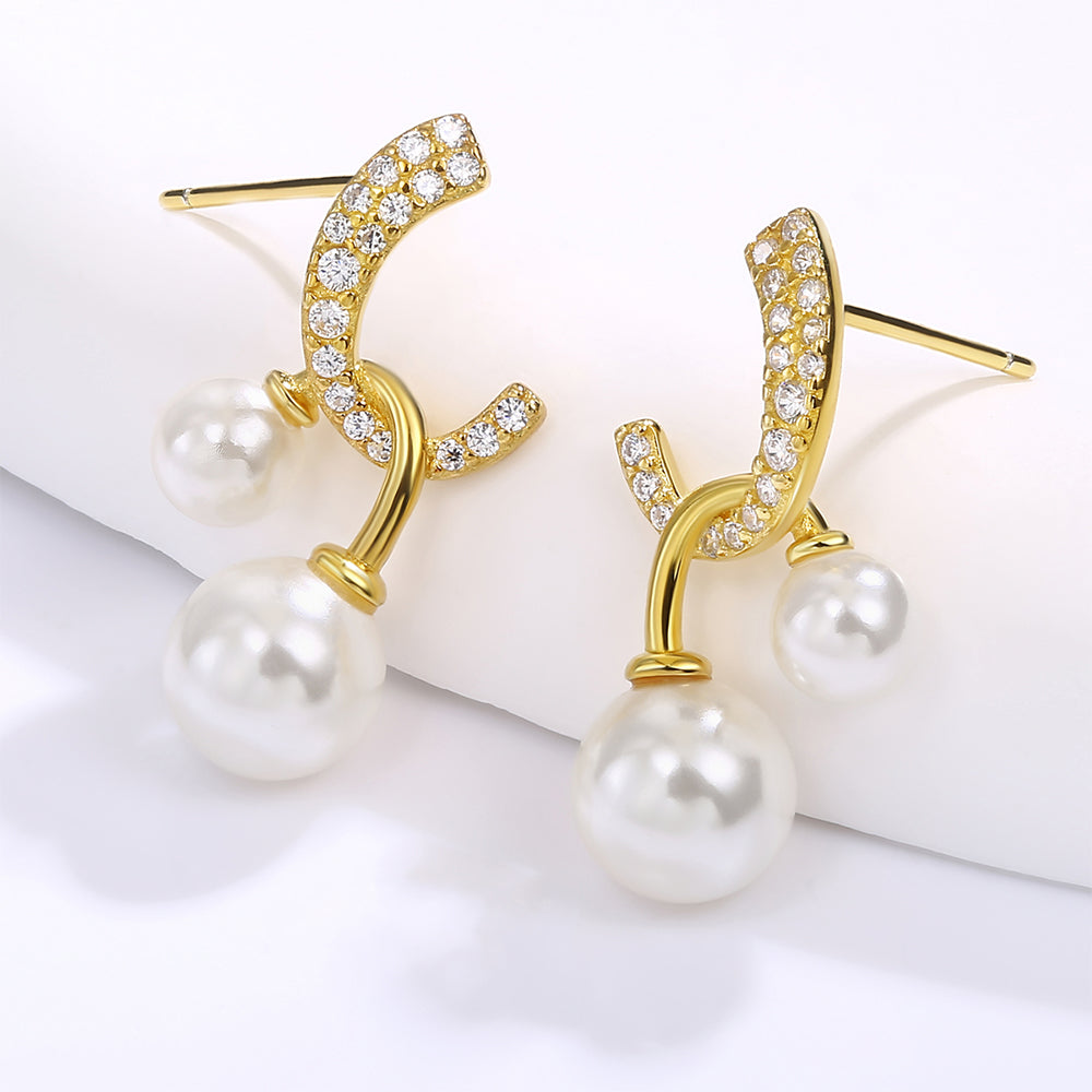 Pendientes de Aleación Bañado en Oro con Cristal Emporia® Blanco y Esmalte