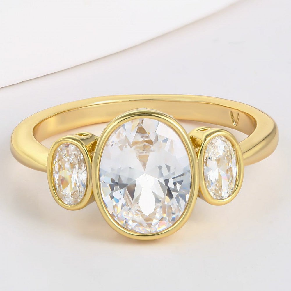 Anillo de Aleación Bañado en Oro con Cristal Emporia® Blanco