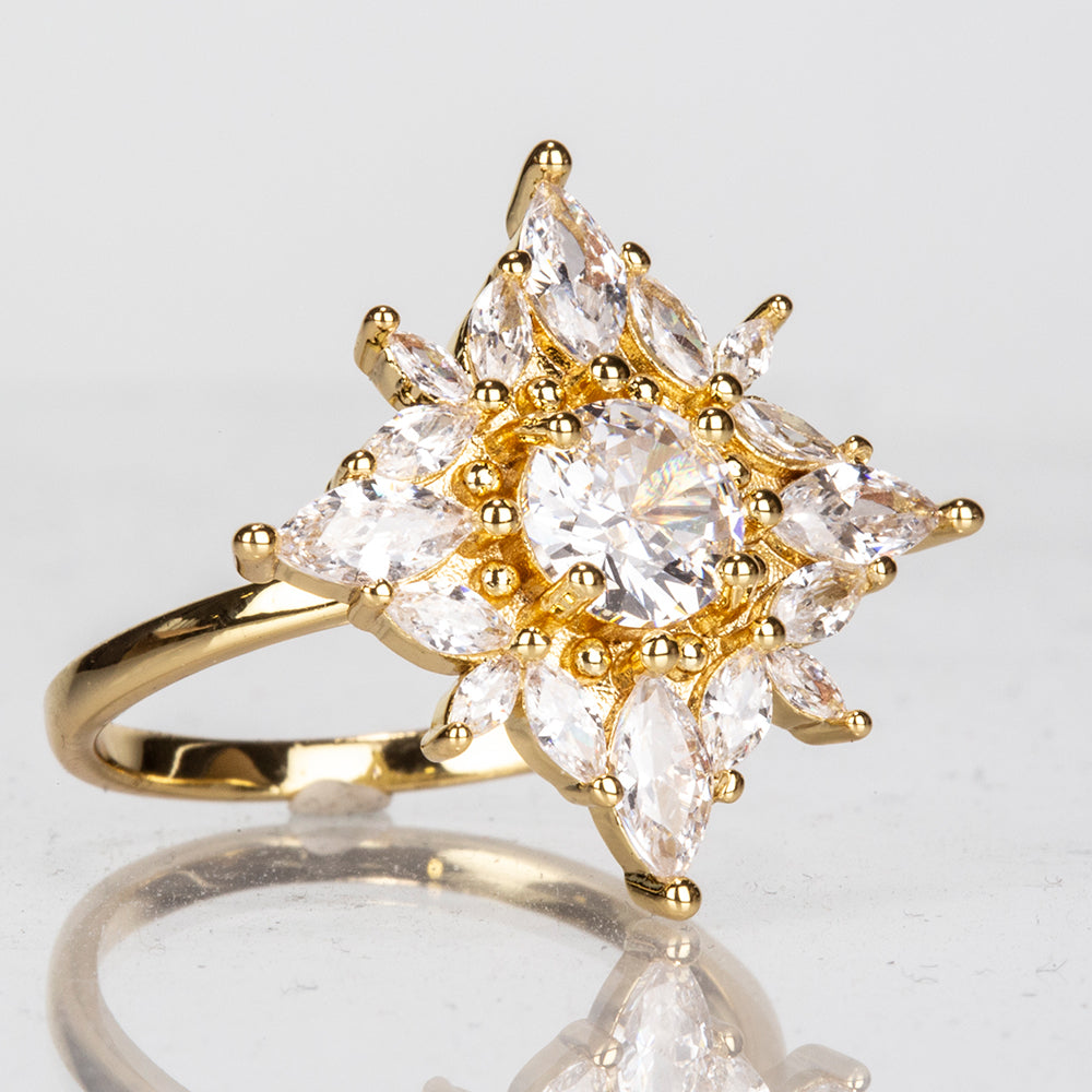 Anillo de Aleación Bañado en Oro con Cristal Emporia® Blanco