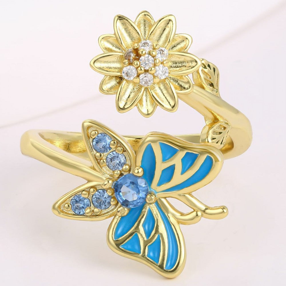 Anillo de Aleación Bañado en Oro con Cristal Emporia® Azul