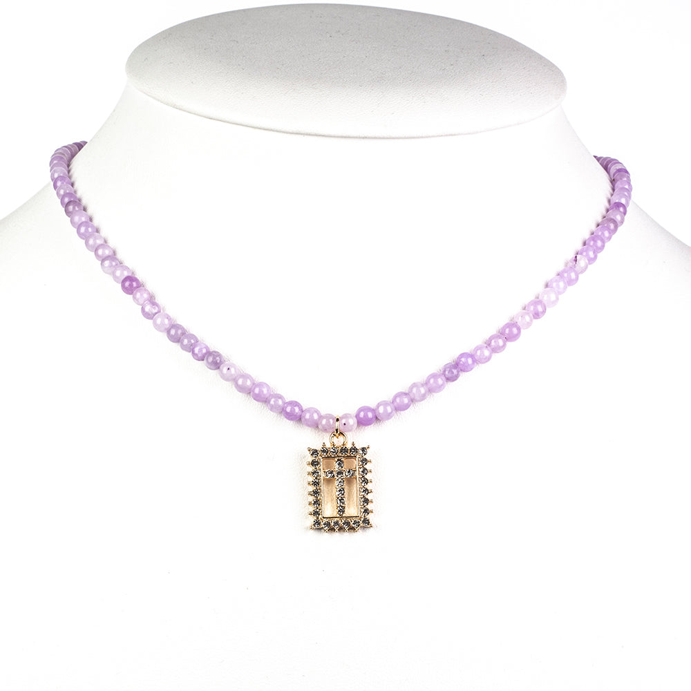 Cruz Collar Cuenta con Cuarzo Lavanda y Cristal Emporia® Blanco ( Collar +Colgante )