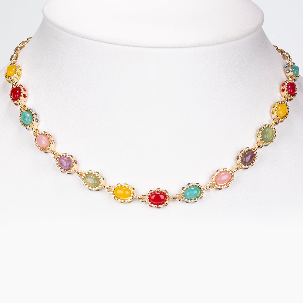 Collar de Aleación Bañado en Oro con Ágata Roja y Amatista