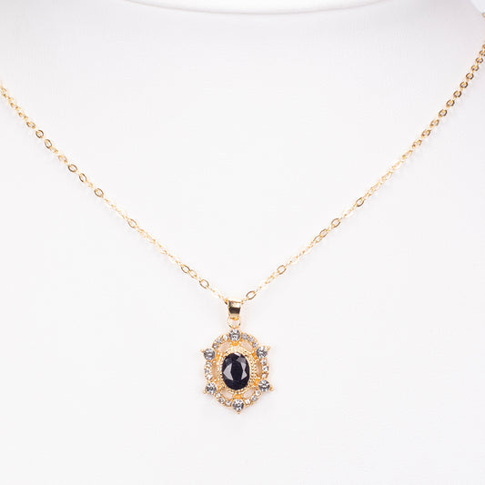 Collar de Aleación Bañado en Oro con Zafiro y Cristal Emporia® Blanco ( Collar +Colgante )