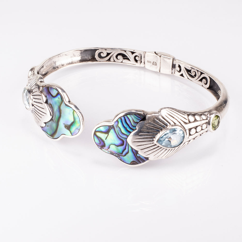 Pulsera de Plata con Concha de abulón y Lapislázuli