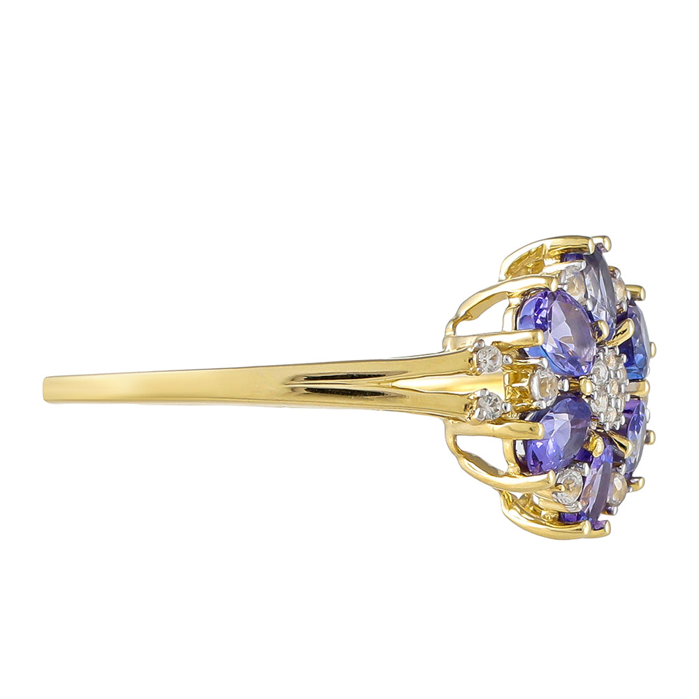 Anillo de Oro 9K con Tanzanita AAA y Zircón natural