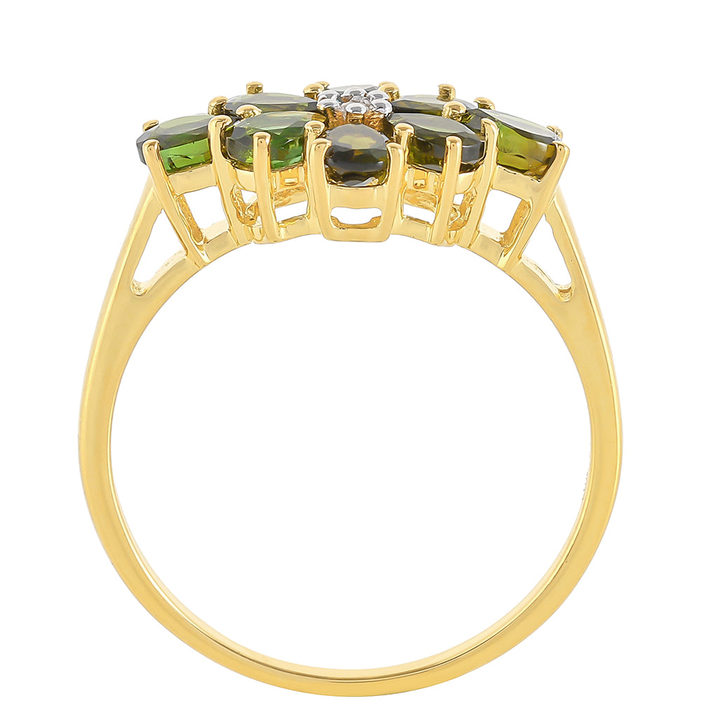 Anillo de Plata Bañada en Oro con Turmalina Verde y Zircón natural