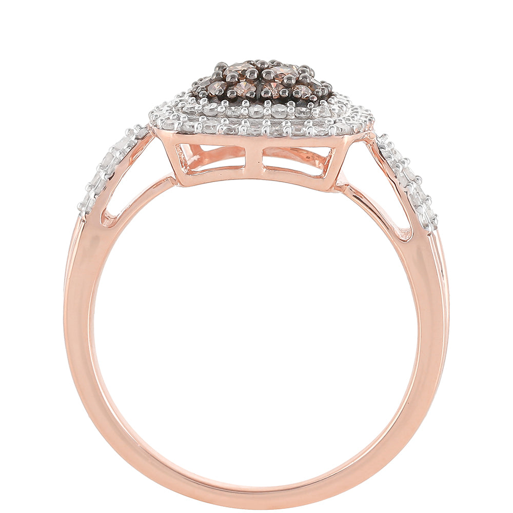 Anillo de Plata Bañada en Oro Rosa con Diamante Champagne y Diamante blanco