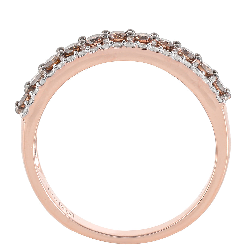 Anillo de Plata Bañada en Oro Rosa con Diamante Champagne y Diamante blanco