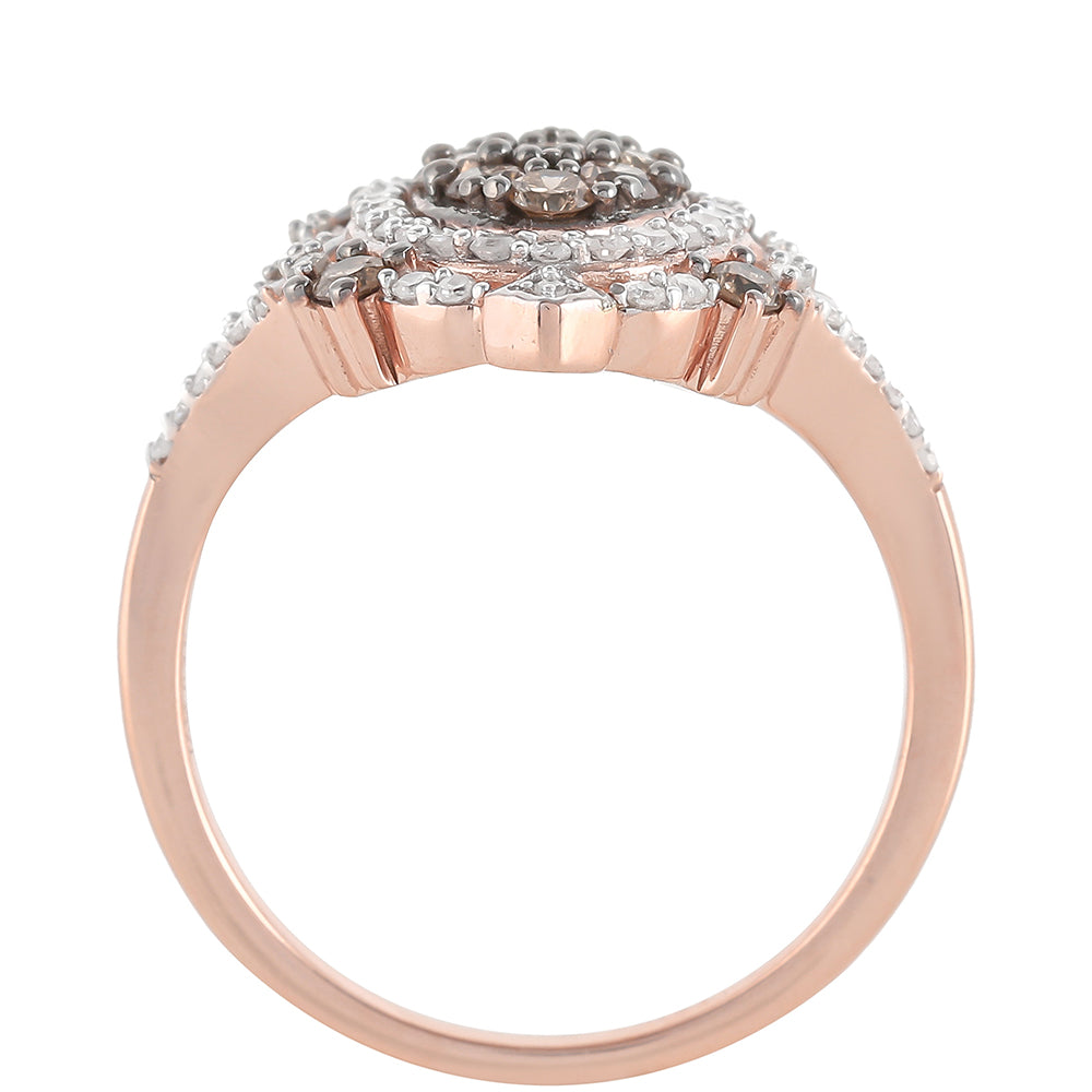 Anillo de Plata Bañada en Oro Rosa con Diamante Champagne y Diamante blanco