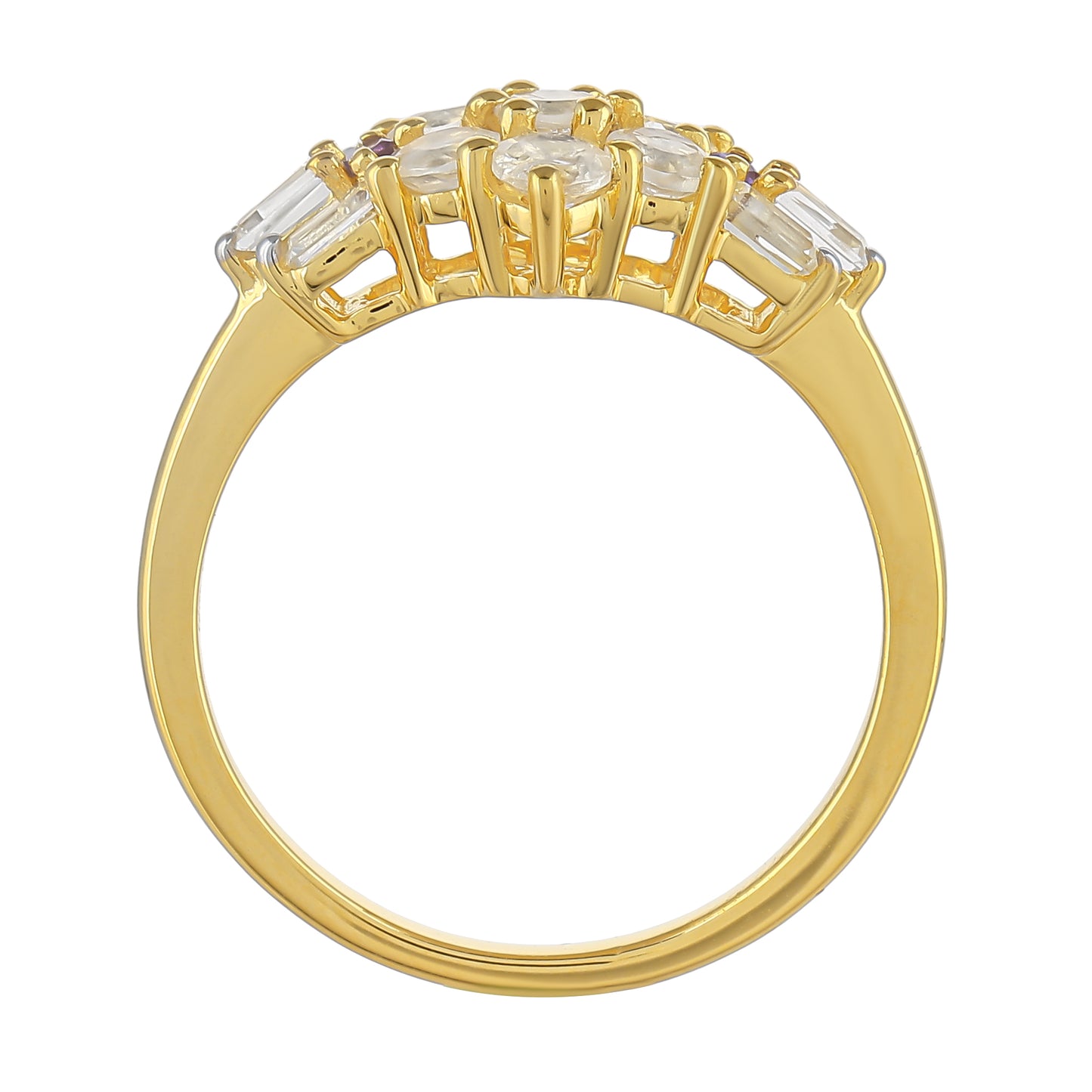 Anillo de Plata Bañada en Oro con Piedra Lunar Arco Iris y Amatista de Brasil