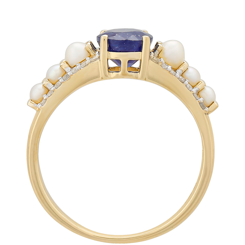 Anillo de Oro 9K con Zafiro de Tailandia y Diamante blanco