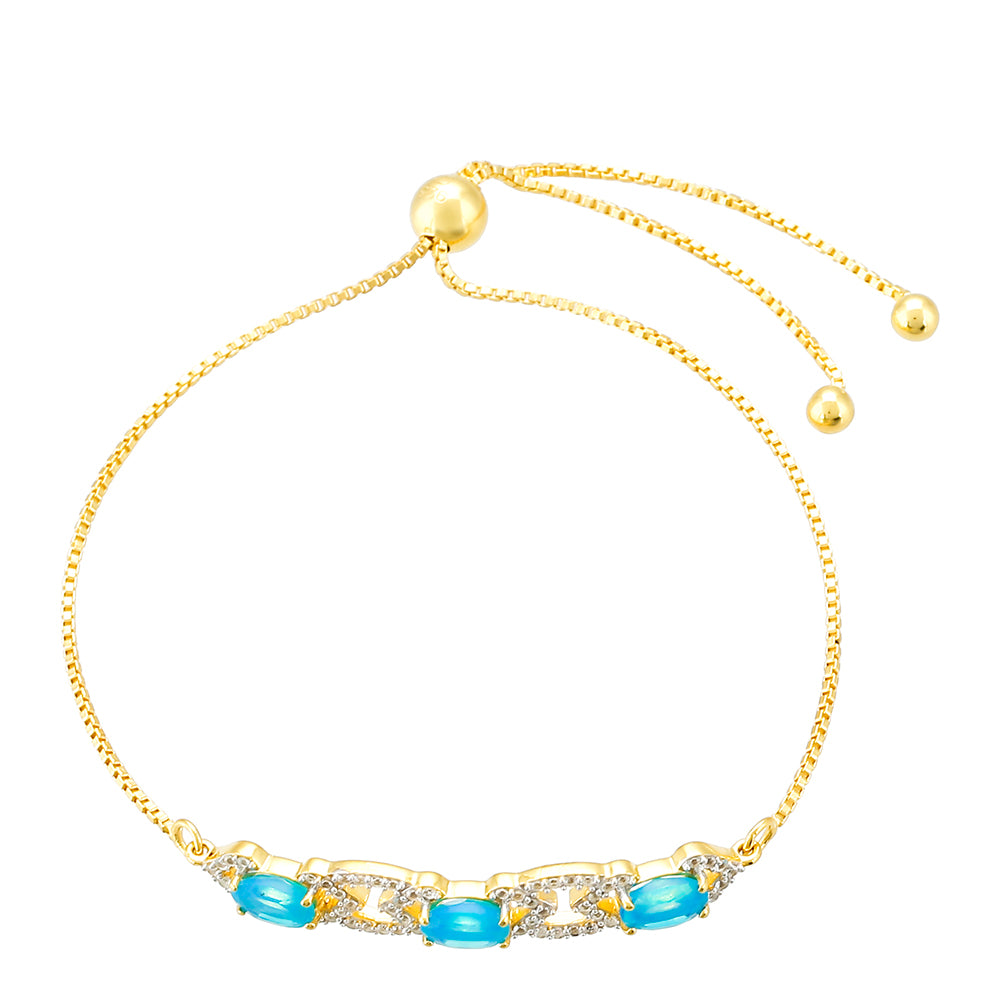 Pulsera de Plata Bañada en Oro con Ópalo Azul Paraiba de Etiopía y Topacio Blanco