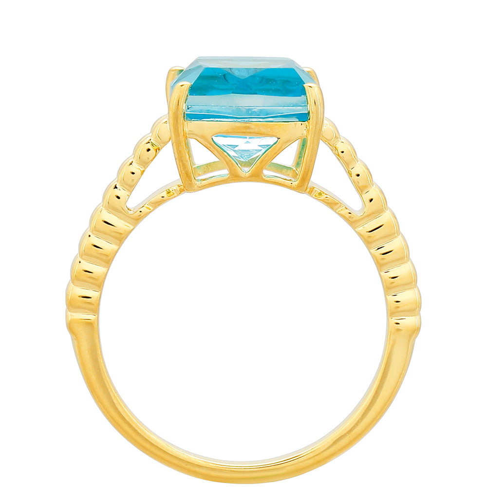 Anillo de Plata Bañada en Oro con Cuarzo Paraiba