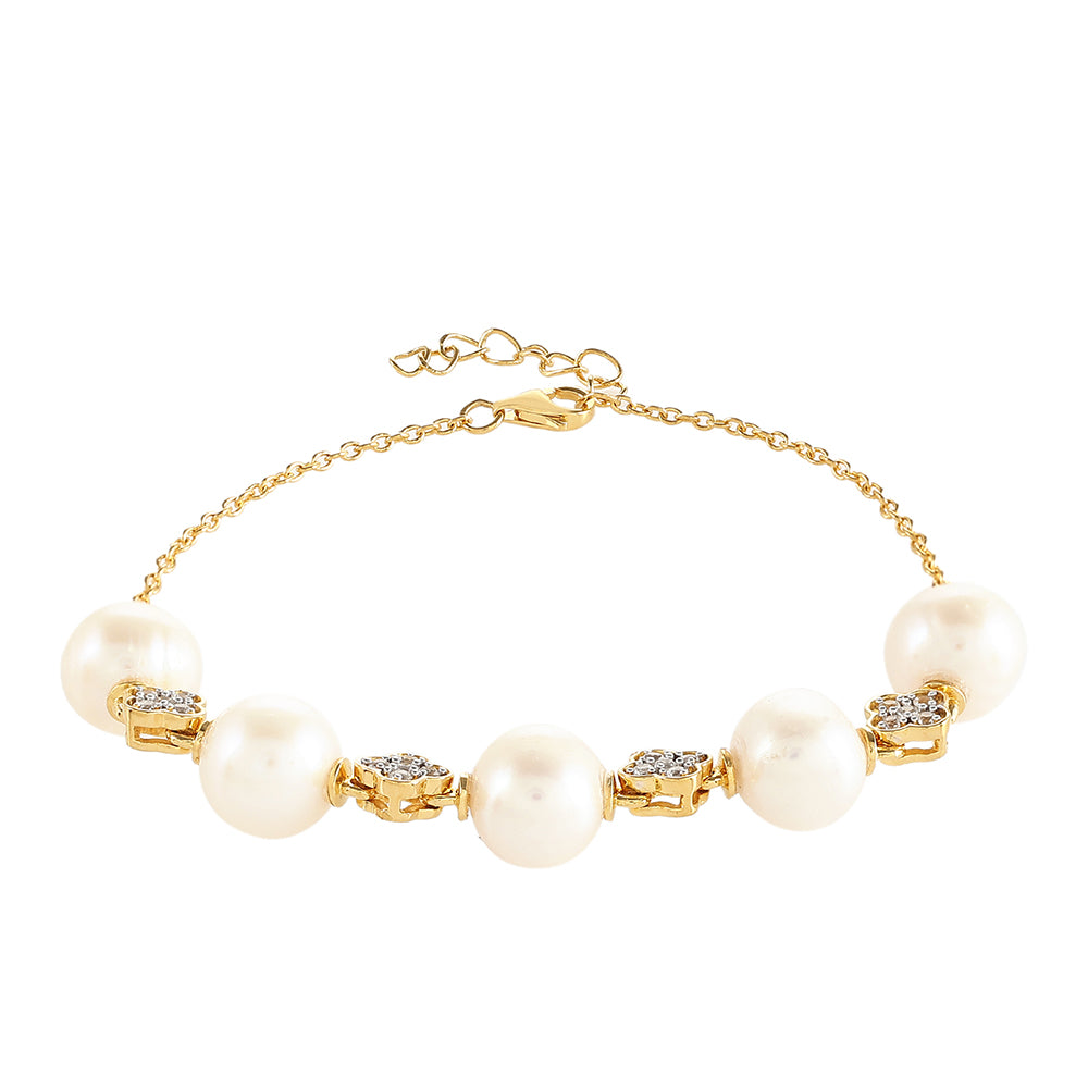 Pulsera de Plata Bañada en Oro con Perla Barroca Cultivada de Agua Dulce y Topacio Blanco