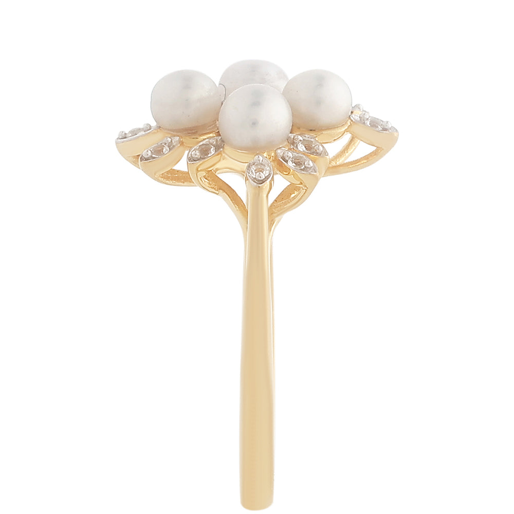 Anillo de Plata Bañada en Oro con Perla Barroca Cultivada de Agua Dulce y Topacio Blanco