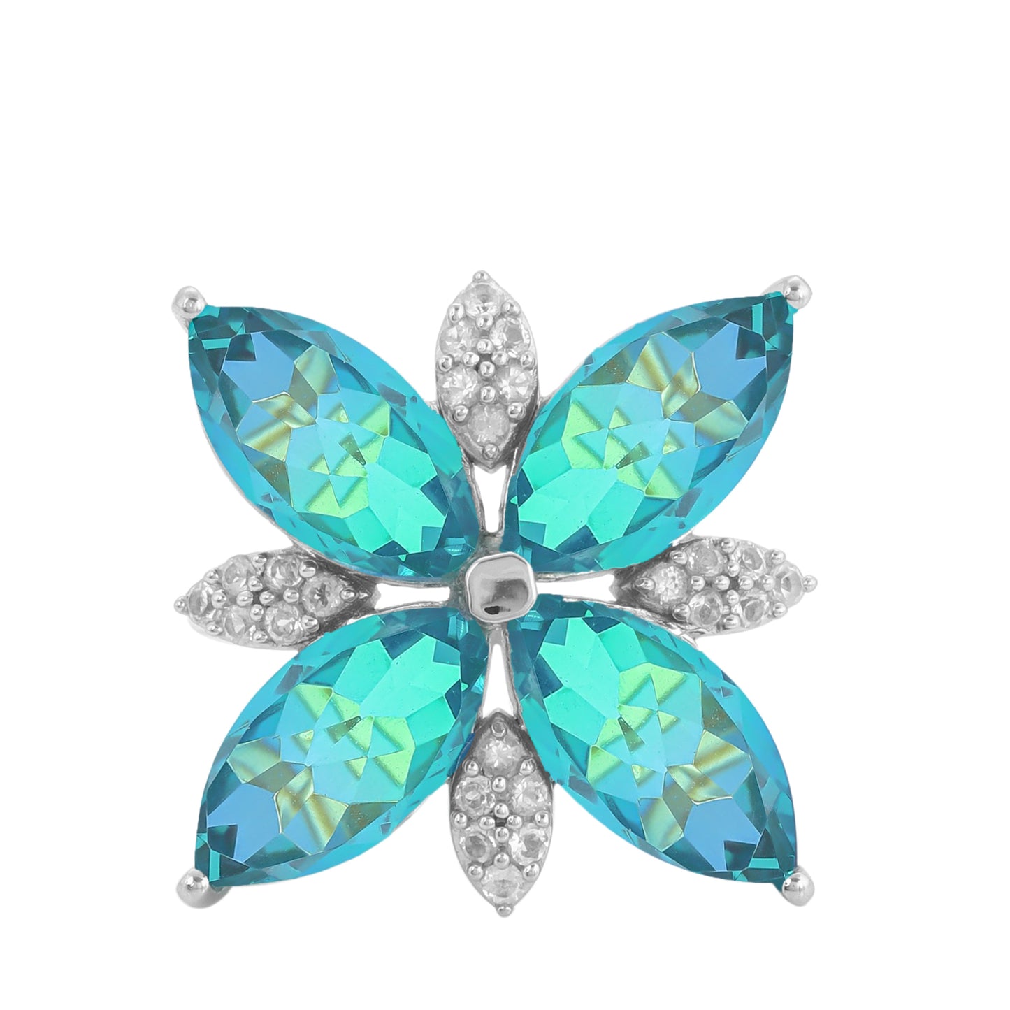 Anillo de Plata con Cuarzo Pavo Real y Topacio Blanco