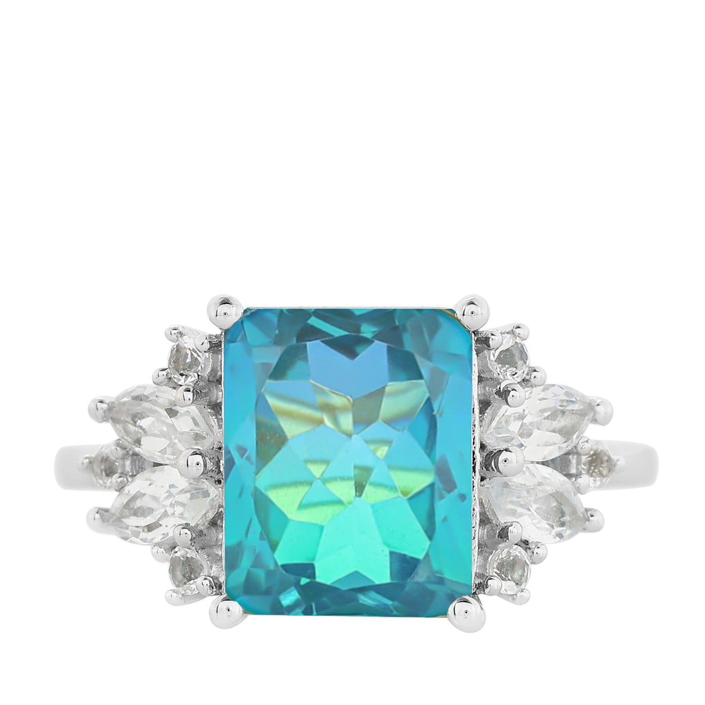 Anillo de Plata con Cuarzo Pavo Real y Topacio Blanco