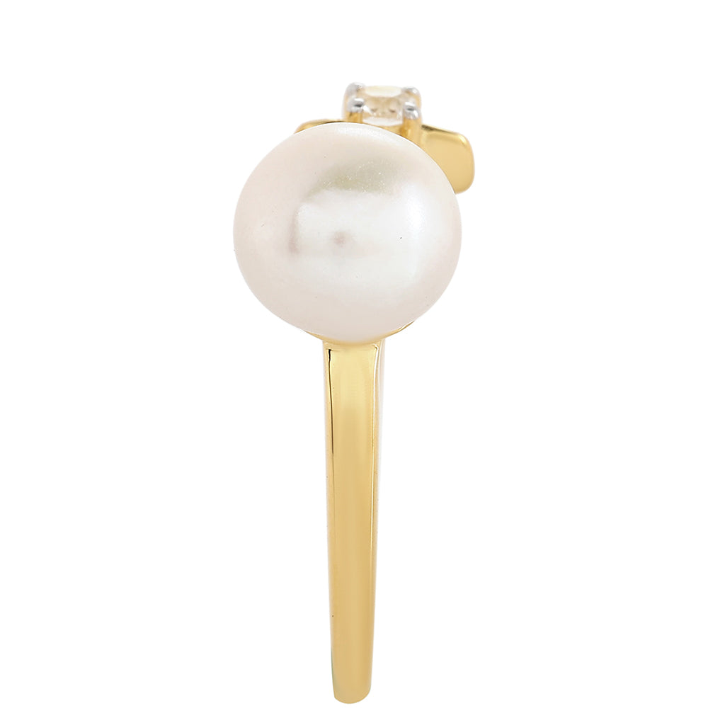 Anillo de Plata Bañada en Oro con Perla Barroca Cultivada de Agua Dulce y Topacio Blanco