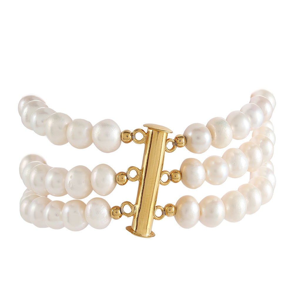 Pulsera de Plata Bañada en Oro con Perla Barroca Cultivada de Agua Dulce