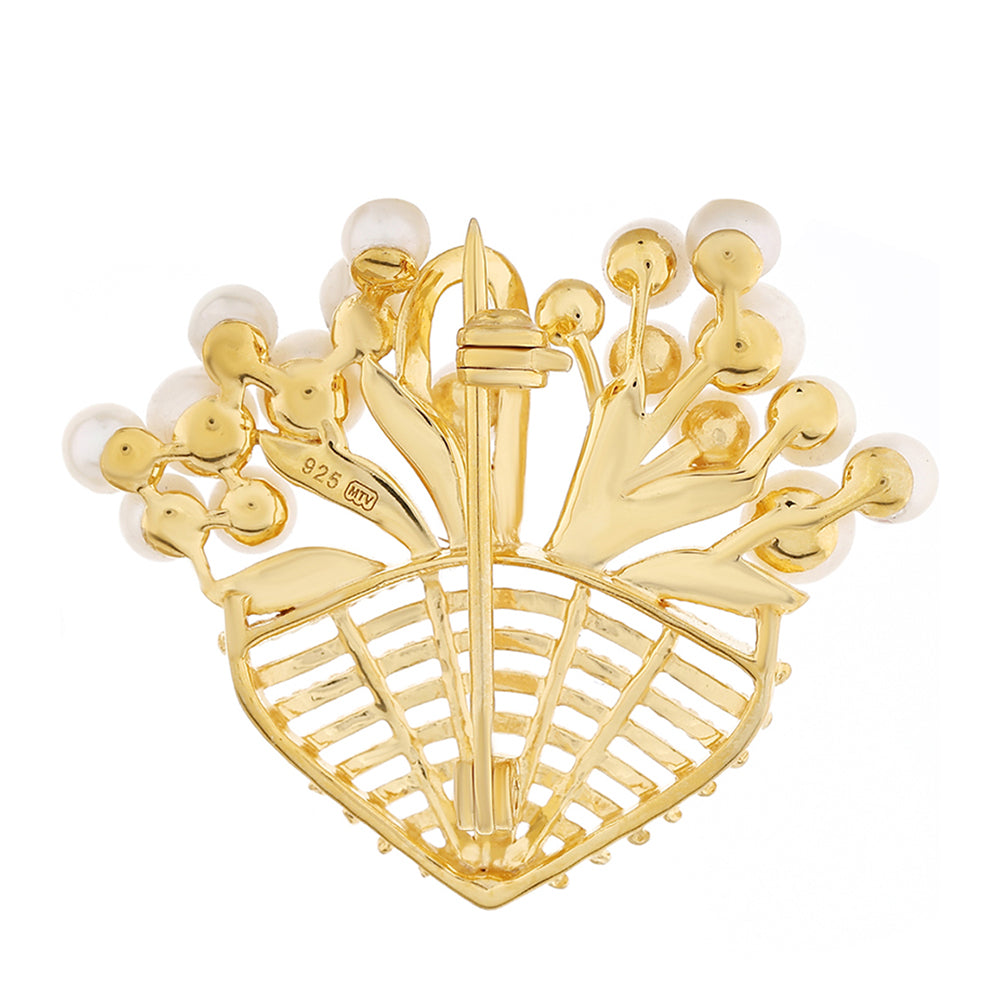 Broche de Plata Bañada en Oro con Perla Barroca Cultivada de Agua Dulce