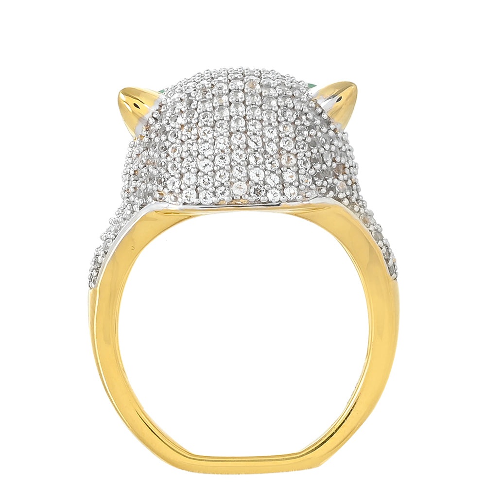 Anillo de Plata Bañada en Oro con Esmeralda de Brasil y Topacio Blanco