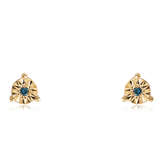 Pendientes de Plata Bañada en Oro con Diamante Azul