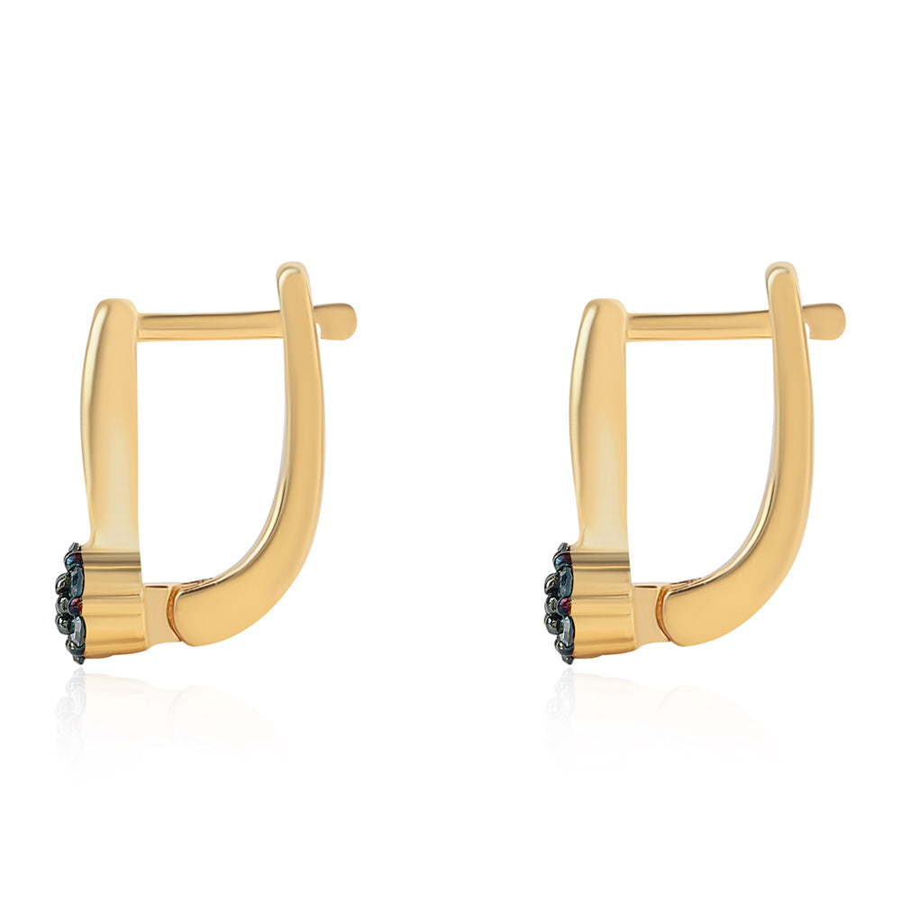 Pendientes de Plata Bañada en Oro con Diamante Azul