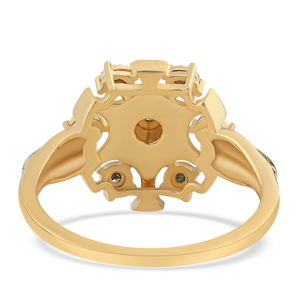 Anillo de Plata Bañada en Oro con Diamante Verde