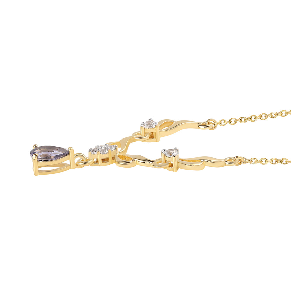 Collar de Plata Bañada en Oro con Lolita y Topacio Blanco