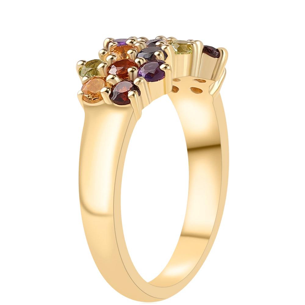 Anillo de Plata Bañada en Oro con Amatista de Africa y Granate rojo