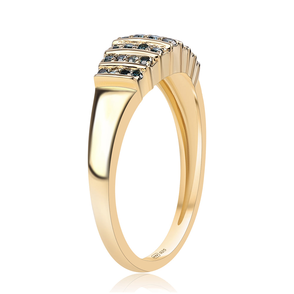 Anillo de Plata Bañada en Oro con Diamante Azul