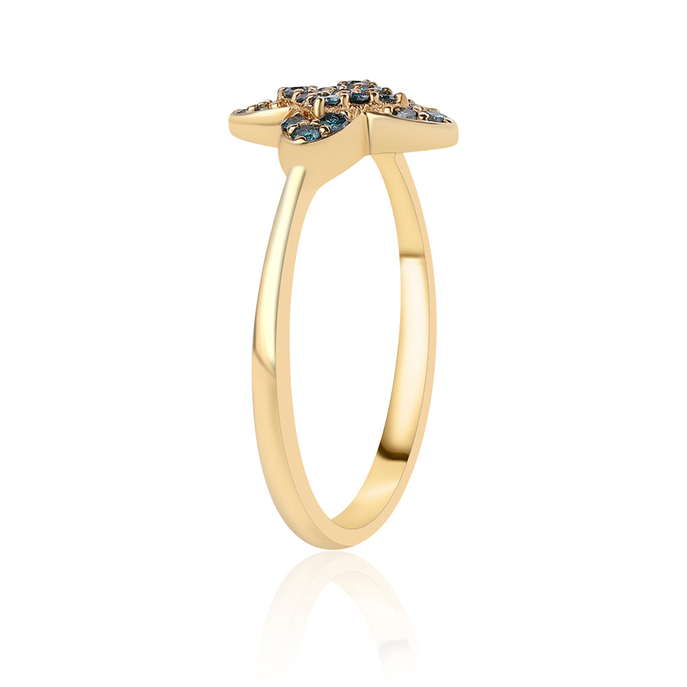 Anillo de Plata Bañada en Oro con Diamante Azul
