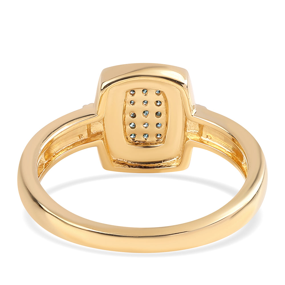 Anillo de Plata Bañada en Oro con Diamante Azul y Topacio Blanco