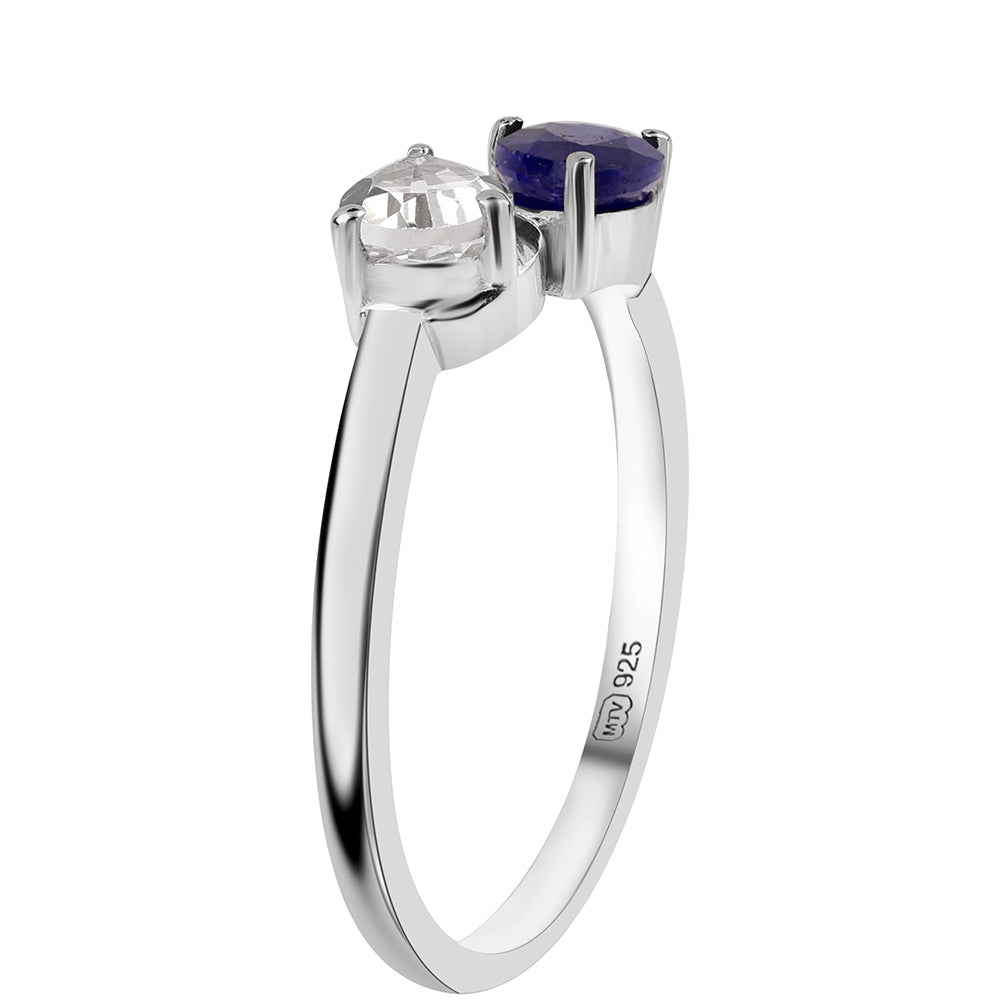 Anillo de Plata con Zafiro Azul Australiano y Topacio Blanco