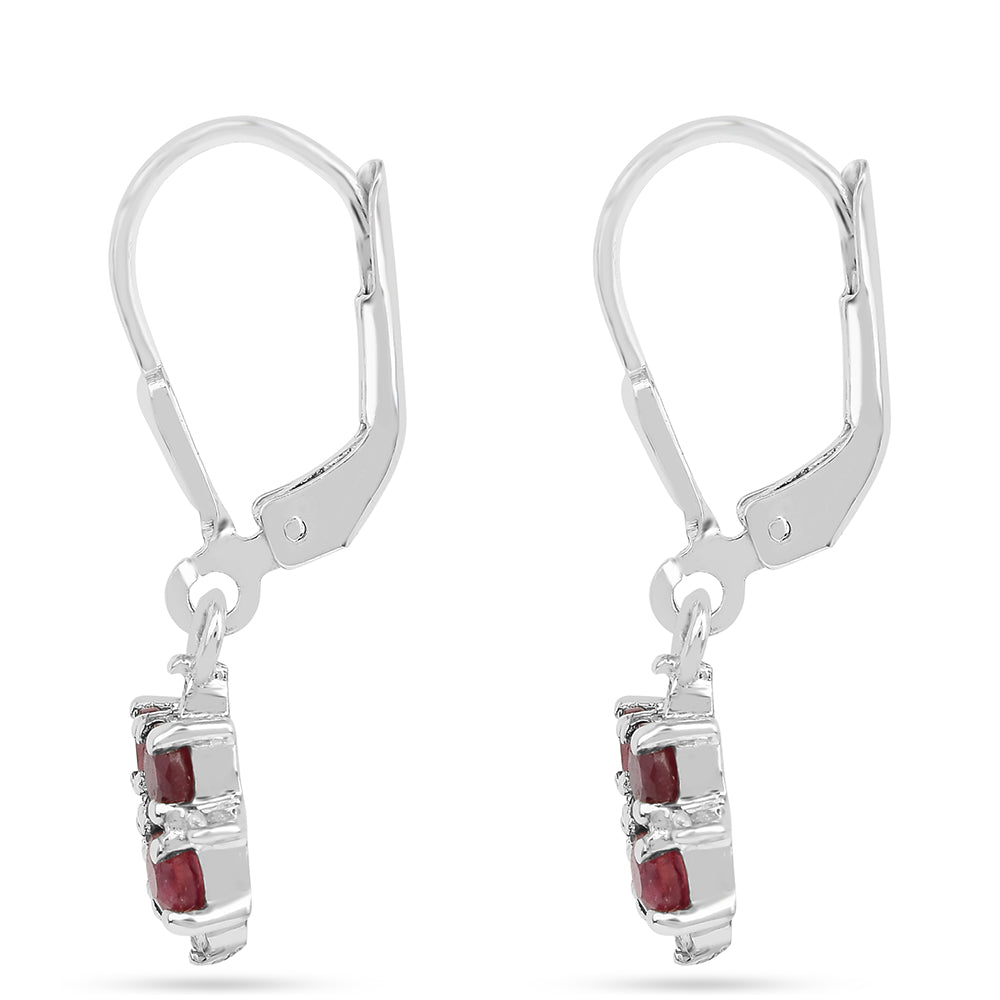 Pendientes de Plata con Rubí de Tailandia y Zircón Blanco
