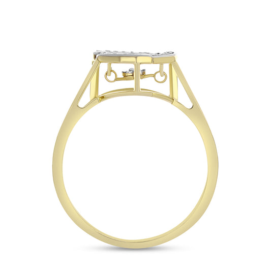 Anillo de Plata Bañada en Oro con Diamante blanco y Zircón Blanco