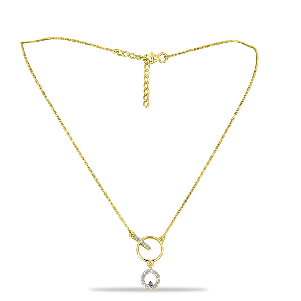 Collar de Plata Bañada en Oro con Diamante Azul y Zircón Blanco