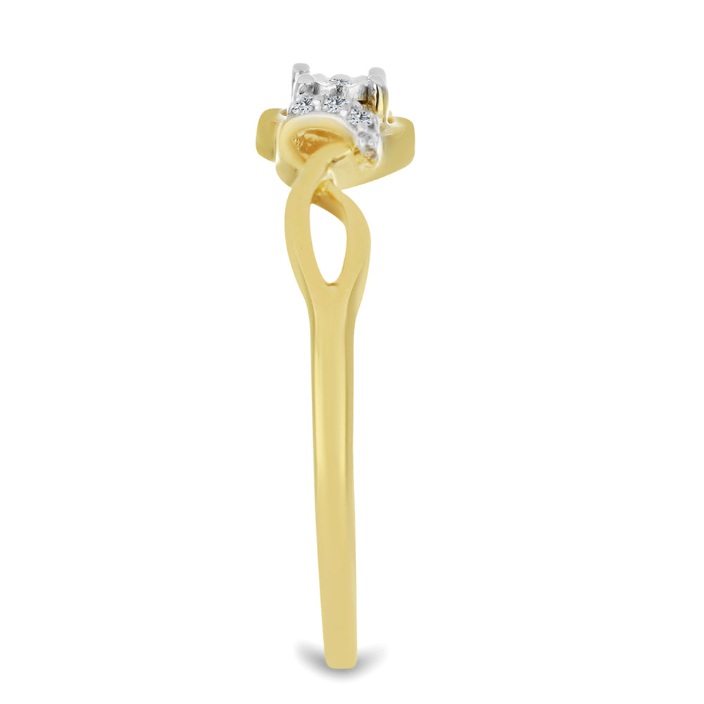 Anillo de Plata Bañada en Oro con Diamante blanco y Zircón Blanco