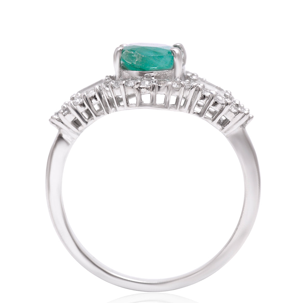 Anillo de Plata con Esmeralda de Brasil y Topacio Blanco