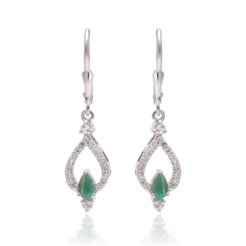 Pendientes de Plata con Esmeralda de Brasil y Topacio Blanco