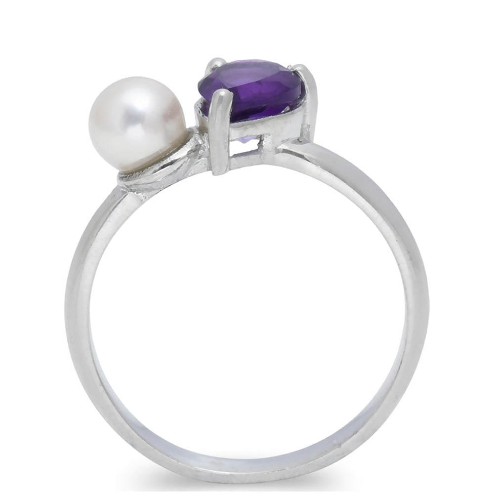 Anillo de Plata con Amatista de Marruecos y Perla blanca de agua dulce