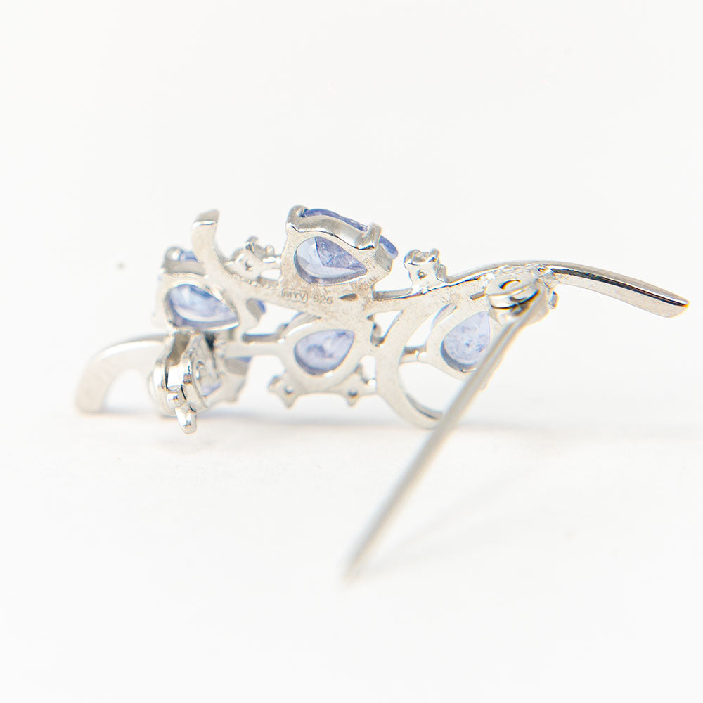 Broche de Plata con Tanzanita AAA y Topacio Blanco