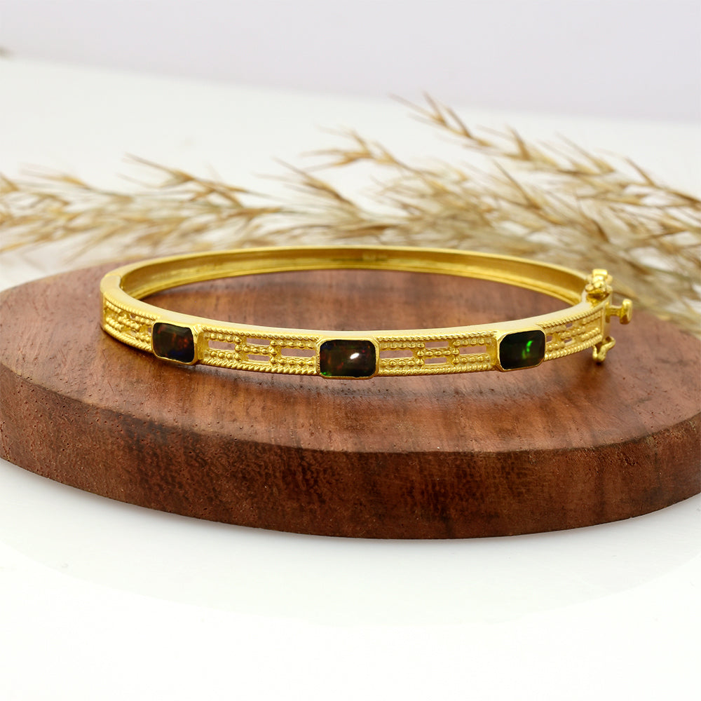 Pulsera de Plata Bañada en Oro con Ópalo Etíope de Lega Dembi