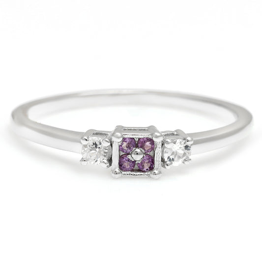 Anillo de Plata con Amatista de Brasil y Topacio Blanco