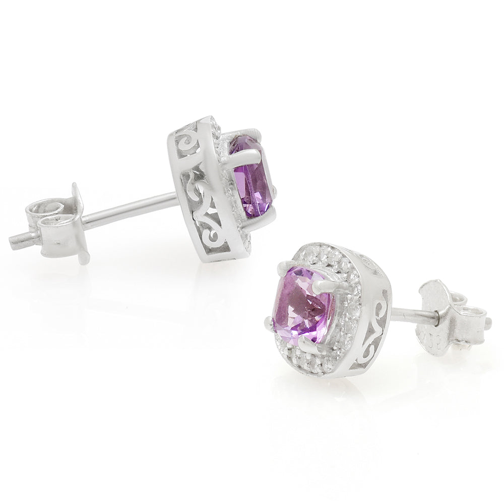 Pendientes de Plata con Amatista de Brasil y Topacio Blanco