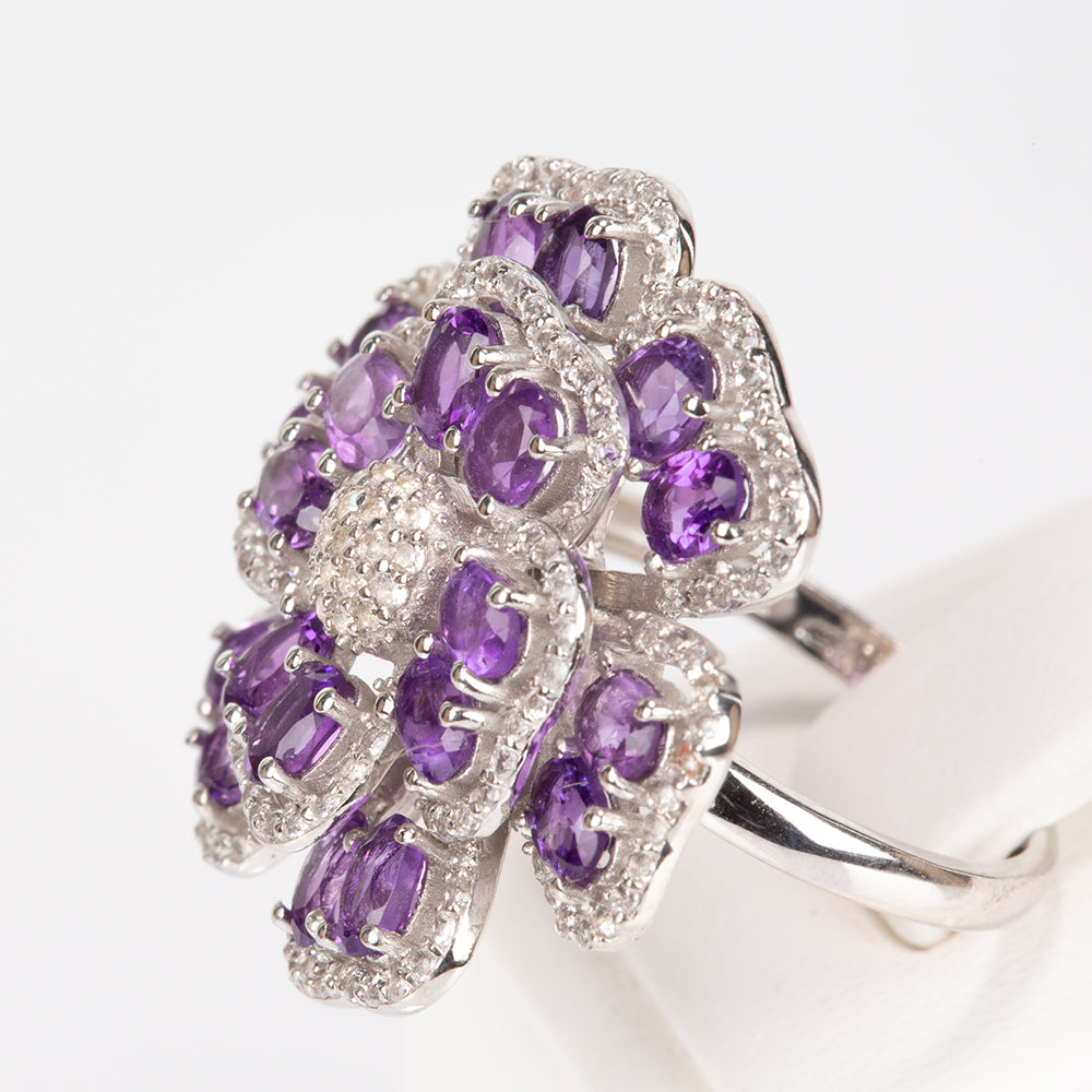 Anillo de Plata con Amatista de Brasil y Topacio Blanco