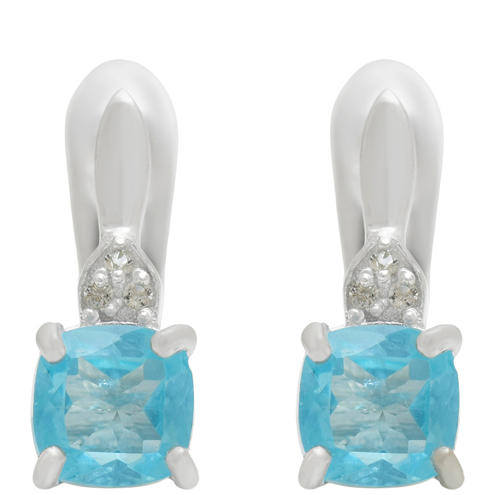 Pendientes de Plata con Apatita azul de Madagascar y Topacio Blanco