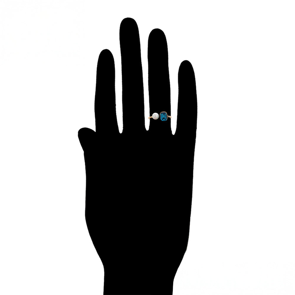Anillo de Aleación Bañado en Oro con Perla de cristal y Cristal Emporia® Azul