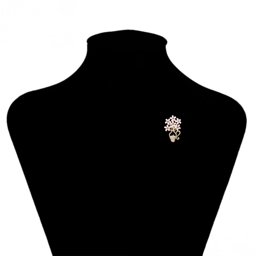 Broche de Aleación Bañado en Oro con Cristal Emporia® Rosa y Cristal Emporia® Blanco